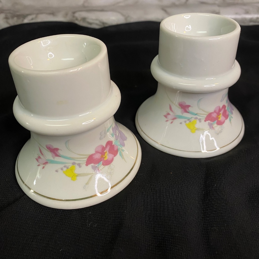 * egg holder with gold trim vintage Interpur floral porcelain  Set Of 2